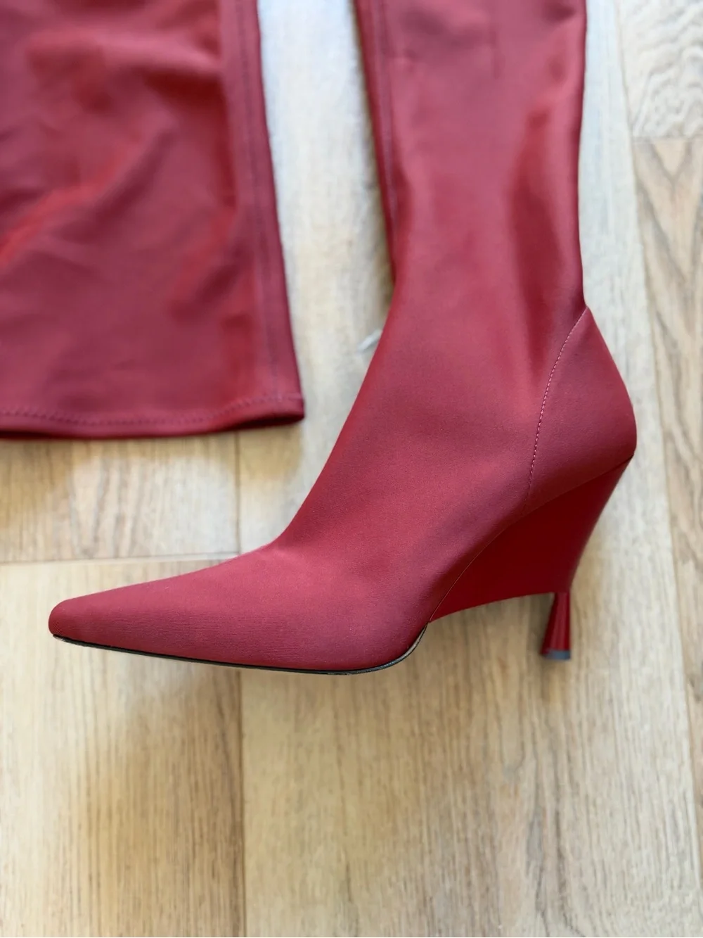 GIA / RHW Deep Red Stretch Over-the-Knee Boots Leather Sole Made in Italy EU 41